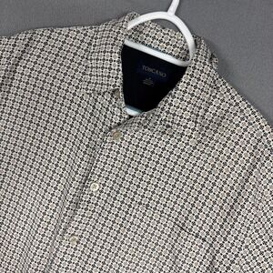 Toscano Shirt Mens Medium Tan Geometric 100% Silk Short Sleeve Button Down